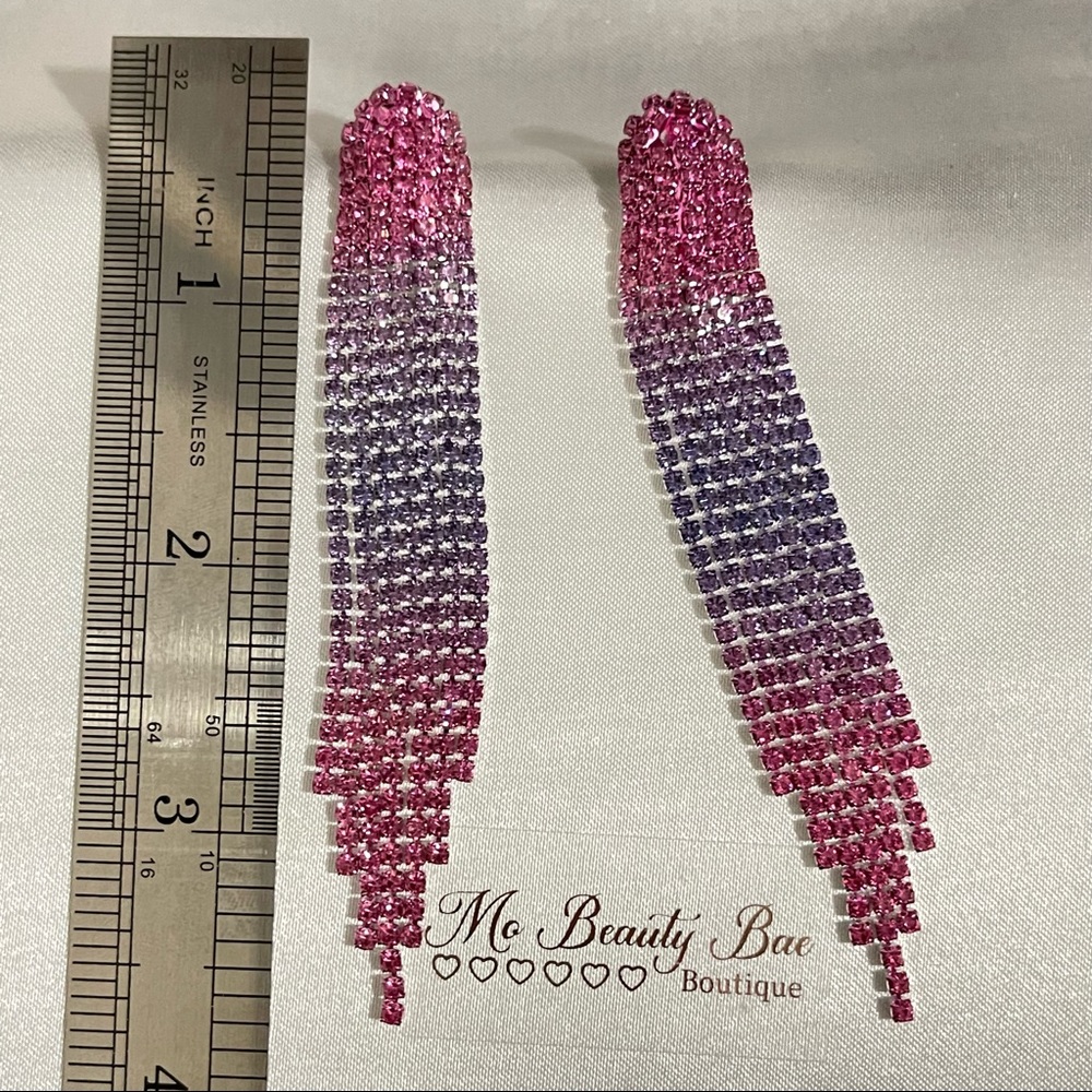 Pink Rhinestone Drop Earrings - Picture 3 of 6